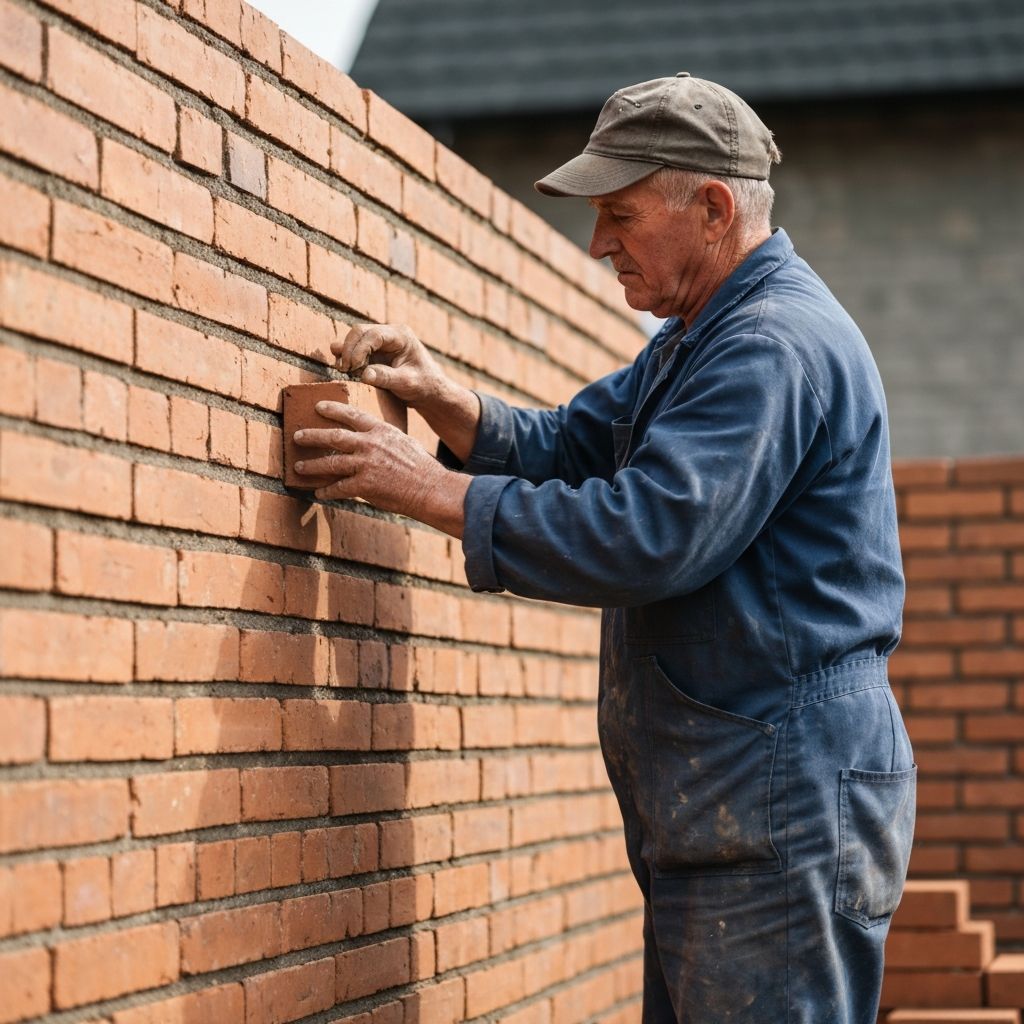 Professional bricklayer at work